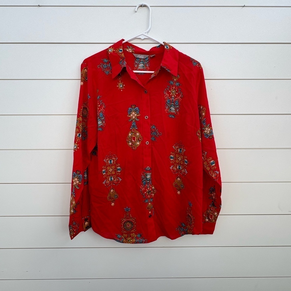 Elegant Red Patterned Women's Blouse